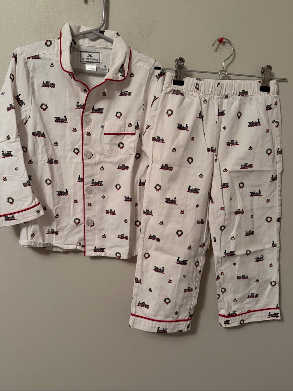 Petite Plume White Holiday Train Pajamas